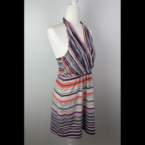 Athleta Womens Sz 8 Purple Geometric Tie Neck Halter Pack Everywhere Dress - Picture 8 of 9